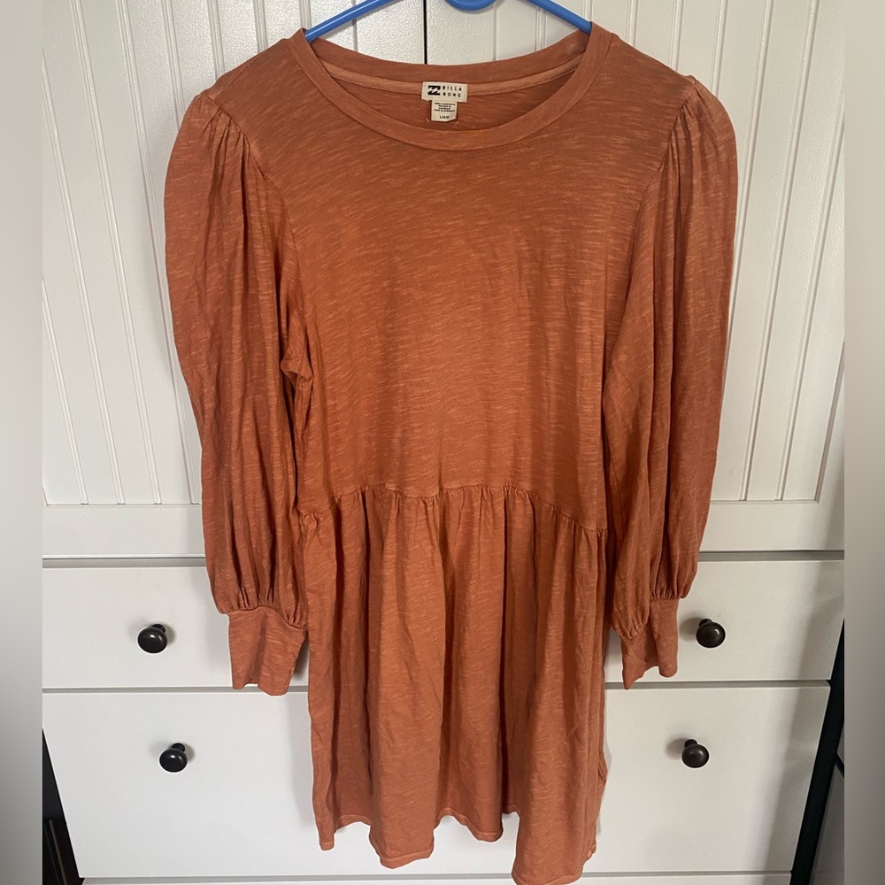 Billabong Women's Size Large Dress Long Sleeves Beach Casual Cotton Knee Length
